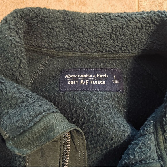 Men's Green Abercrombie & Fitch Quarter Zip Fleece Pullover Jacket Men’s Size L - Picture 3 of 12